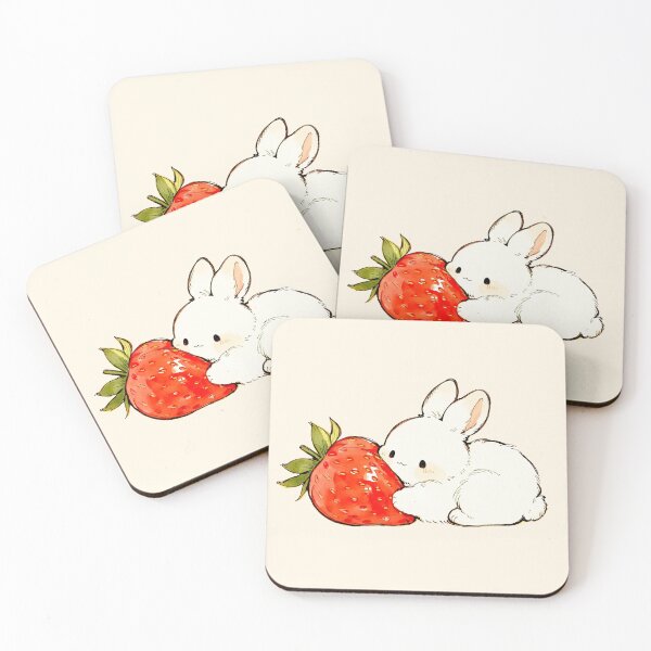 Item preview, Kawaii White Bunny Strawberry Illustration designed and sold by jianina-alondra.