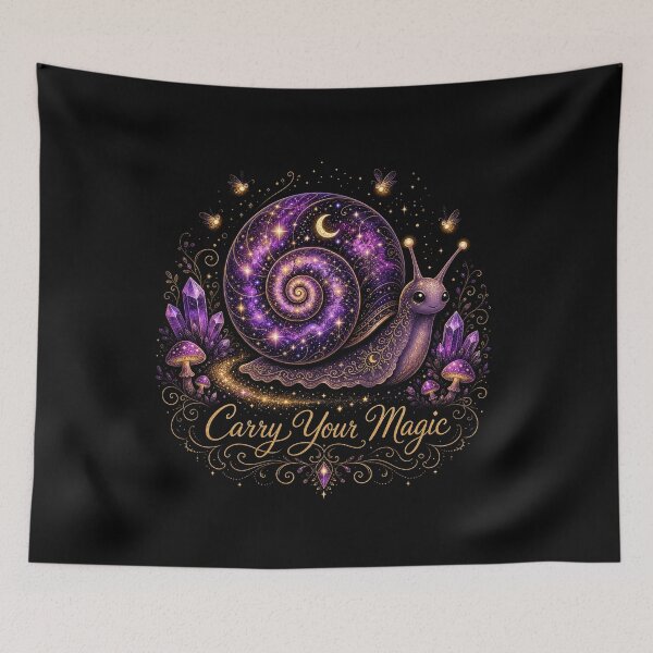 Item preview, Carry Your Magic – Cute Cosmic Snail Art designed and sold by CosmicFlora Studio.