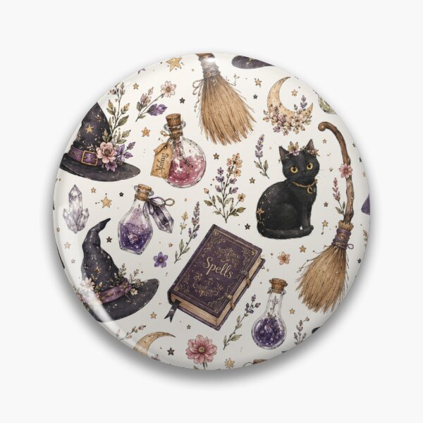 Item preview, Witchy Halloween Black Cat Magic Pattern designed and sold by DreamPixelPrint.
