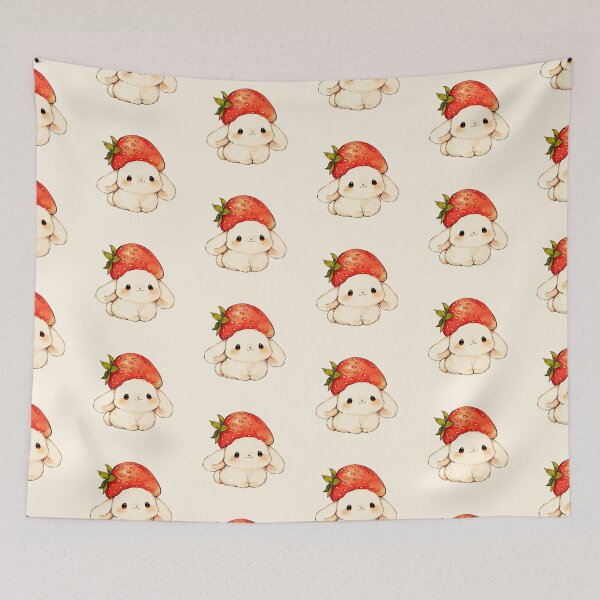 Item preview, Kawaii Bunny Wearing Strawberry Hat designed and sold by jianina-alondra.