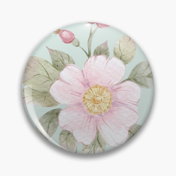 Artikelvorschau, Aquarell-Blume in Rosa Wildrose mit Beeren entworfen und verkauft von Sagi Jane Art.
