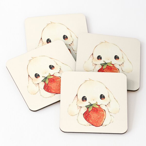 Item preview, Kawaii Bunny Hugging Strawberry Illustration designed and sold by jianina-alondra.