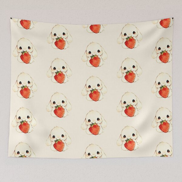Item preview, Kawaii Bunny Hugging Strawberry Illustration designed and sold by jianina-alondra.