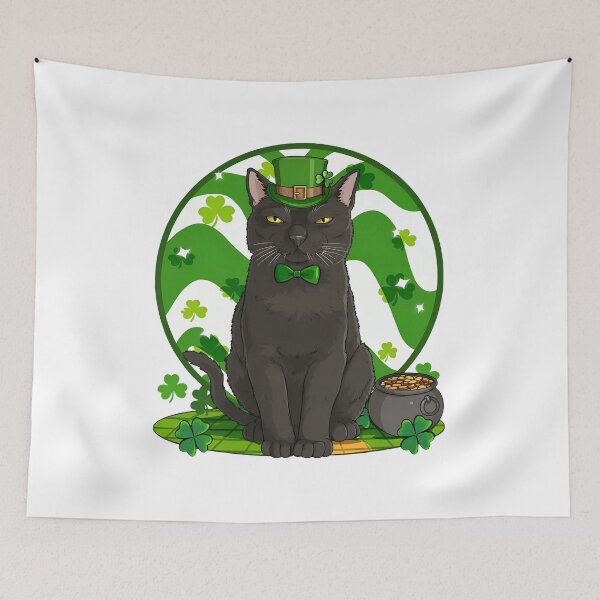 Item preview, Black Cat Leprechaun Hat Shamrock Pot O Gold Art designed and sold by OlyvieArt.