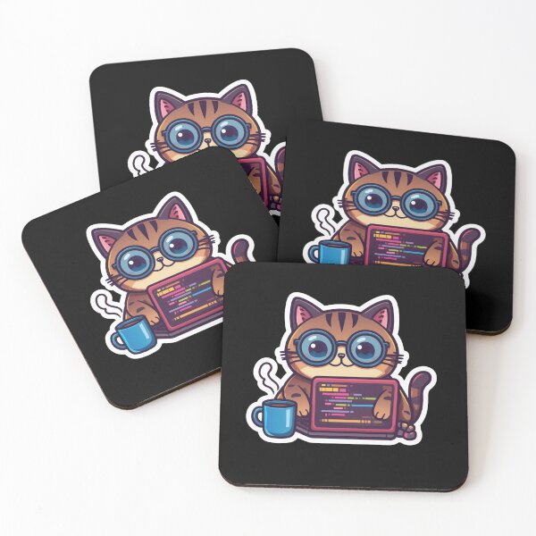 Item preview, Cute Coding Cat Programmer Sticker – Nerdy Cat with Laptop & Coffee designed and sold by Pransis_Diginer_26.