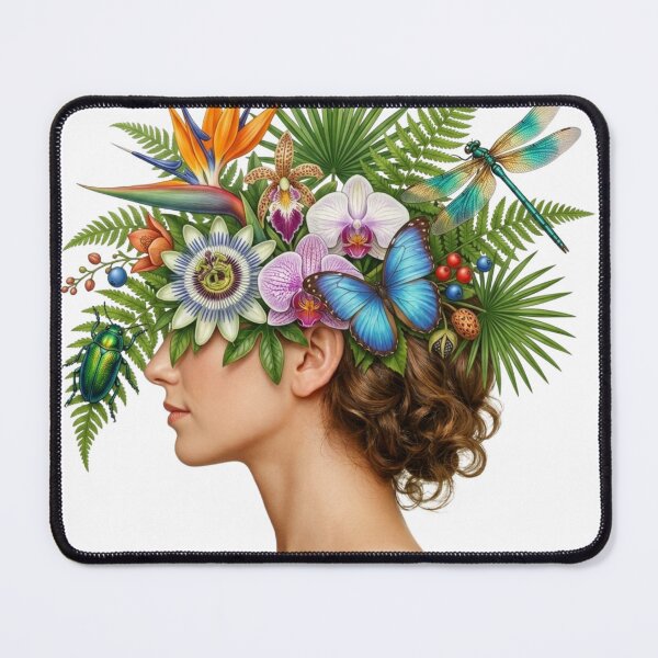 Item preview, Surreal Botanical Portrait Profile of Woman with Exotic Flowers and Insects designed and sold by EverBranz-stor.