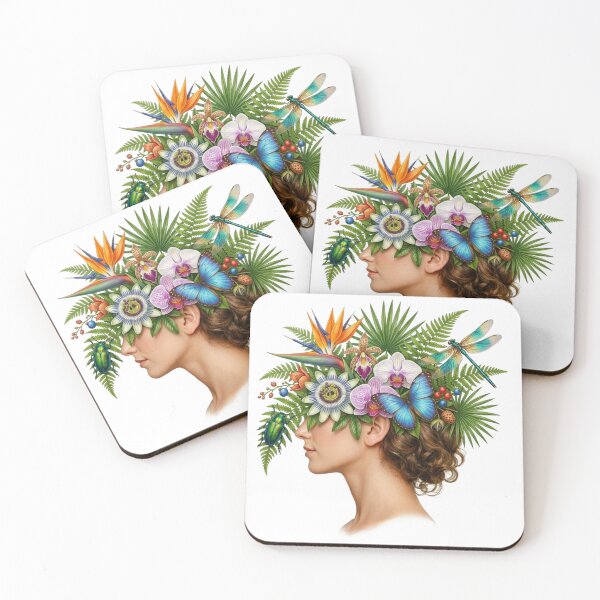 Item preview, Surreal Botanical Portrait Profile of Woman with Exotic Flowers and Insects designed and sold by EverBranz-stor.