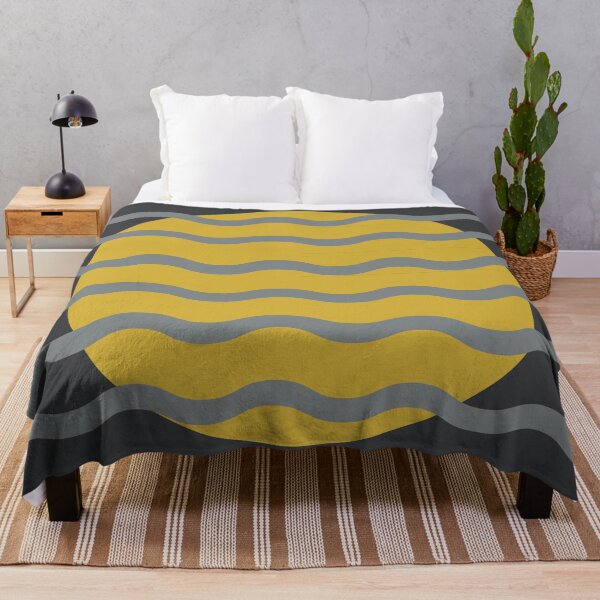 Item preview, Mid Century Modern Wavy Sun Throw Pillow in Charcoal and Gold Midnight Eclipse designed and sold by nineFlorals.