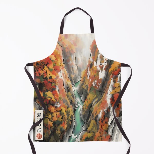 Item preview, Sumi-e Autumn Canyon Emerald River Art designed and sold by conohitoAI-ArtGallery.