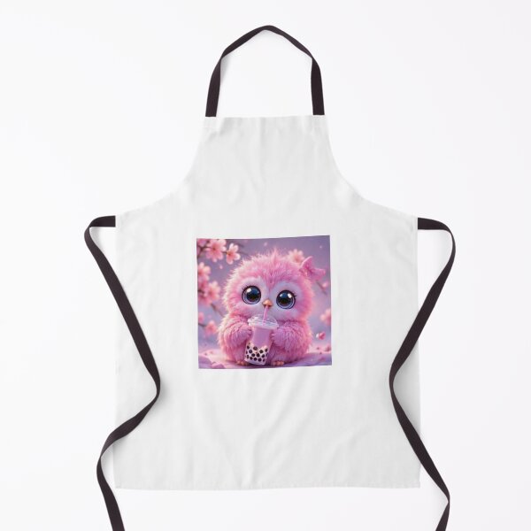 Item preview, Cute Pink Fluffy Bird with Boba Tea designed and sold by ThilankaDesign.