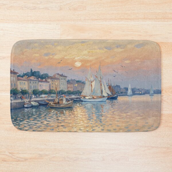 Item preview, Sunrise at a French Harbor – Claude Monet Inspired Impressionist Coastal Wall Art designed and sold by Tamas Das.