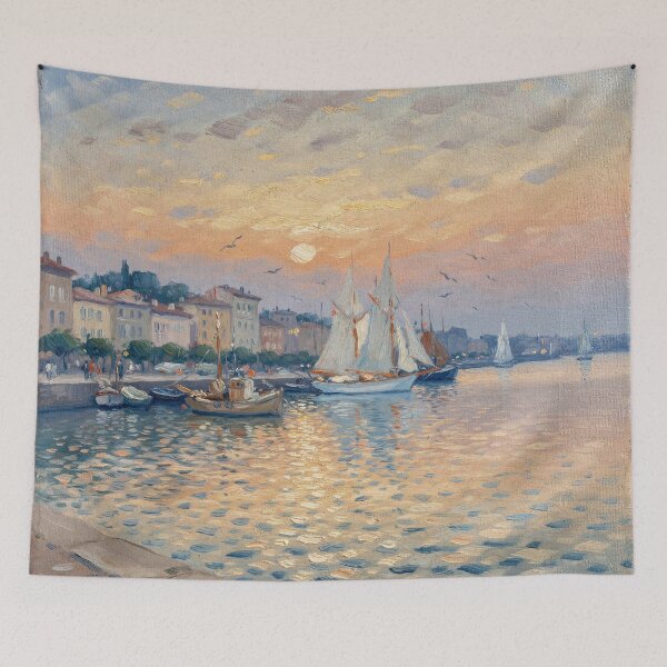 Item preview, Sunrise at a French Harbor – Claude Monet Inspired Impressionist Coastal Wall Art designed and sold by Tamas Das.