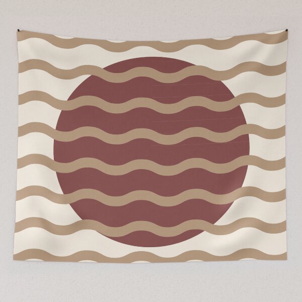 Item preview, Mid Century Modern Wavy Sun Throw Pillow in Cappuccino Latte designed and sold by nineFlorals.