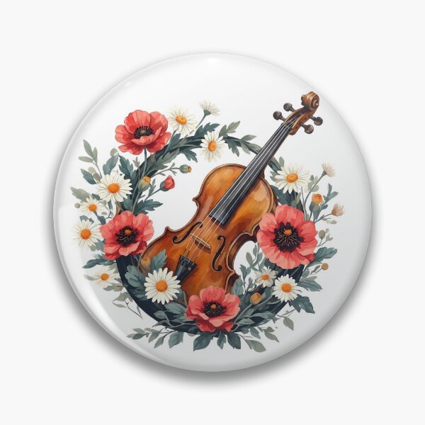 Item preview, Violin in a Floral Wreath with Poppies and Daisies designed and sold by Art-Arcade6.