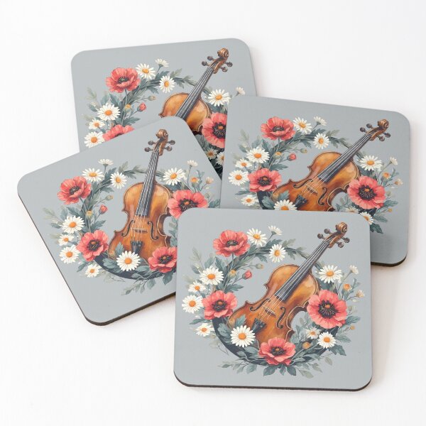 Item preview, Violin in a Floral Wreath with Poppies and Daisies designed and sold by Art-Arcade6.