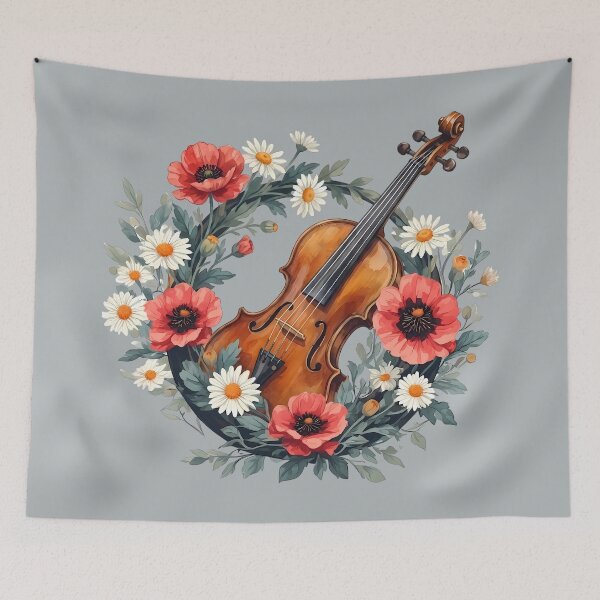 Item preview, Violin in a Floral Wreath with Poppies and Daisies designed and sold by Art-Arcade6.