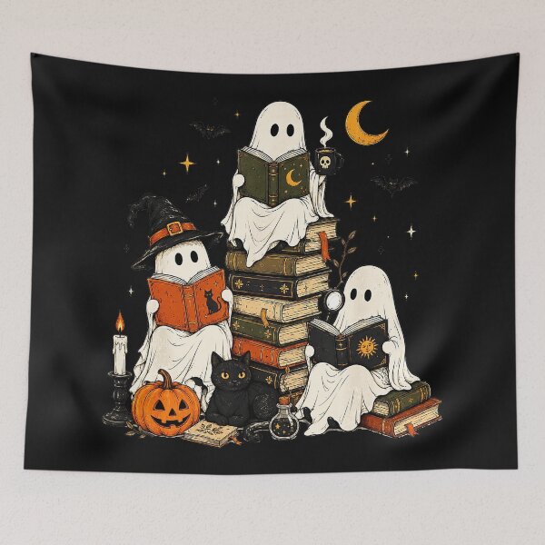 Item preview, Halloween Ghosts Reading Books Witch Cat Spooky Autumn designed and sold by BrockmeyeSB.