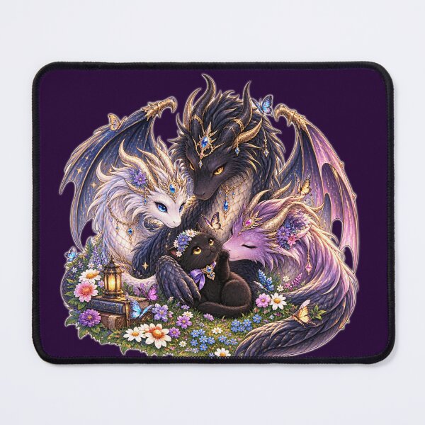 Item preview, Black Cat and Three Magical Dragons designed and sold by Cat-loveparttime.