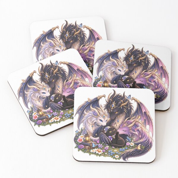 Item preview, Black Cat and Three Magical Dragons designed and sold by Cat-loveparttime.