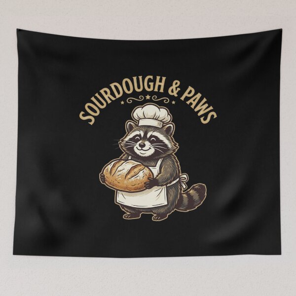 Item preview, Sourdough & Paws Raccoon Baker Funny Bread Baking & Raccoon Hobby Tee designed and sold by KreatoLab.
