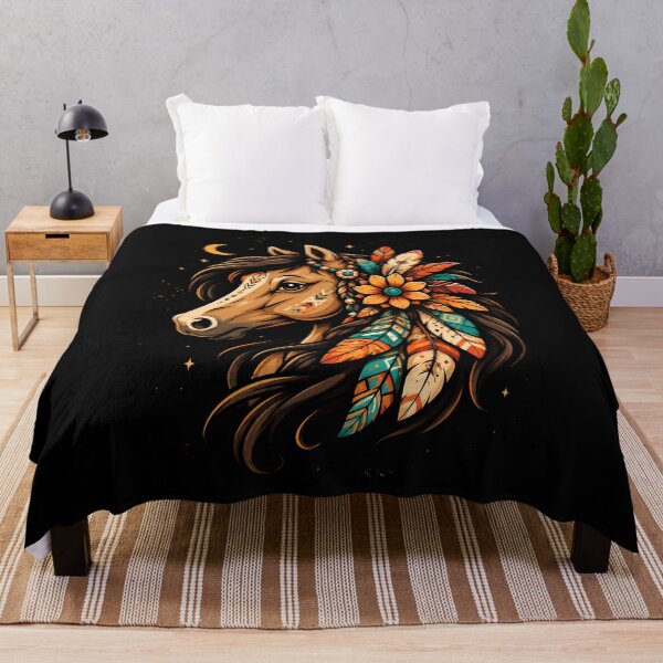 Item preview, Bohemian Horse Head with Floral and Feather Accents designed and sold by rafaeltto.