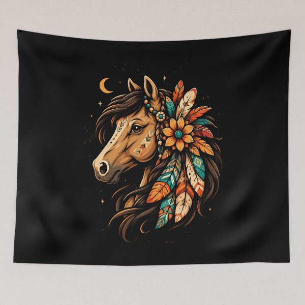 Item preview, Bohemian Horse Head with Floral and Feather Accents designed and sold by rafaeltto.