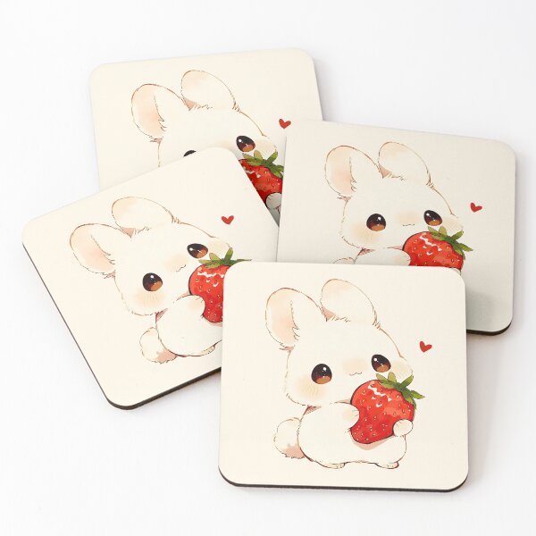 Item preview, Cute Bunny Holding Strawberry Love Illustration designed and sold by jianina-alondra.