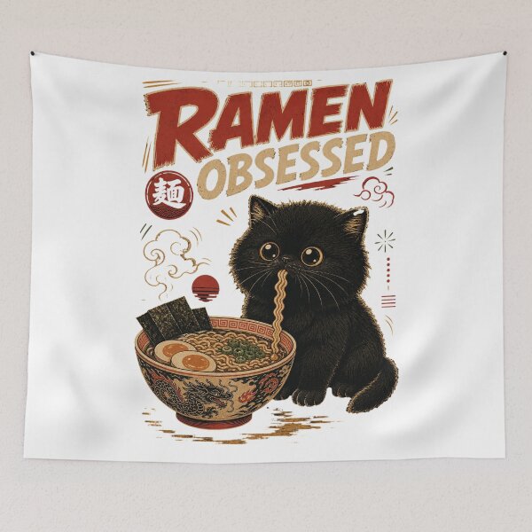 Item preview, Ramen Obsessed Cute Black Cat Japanese Kawaii designed and sold by SoulTreasures.