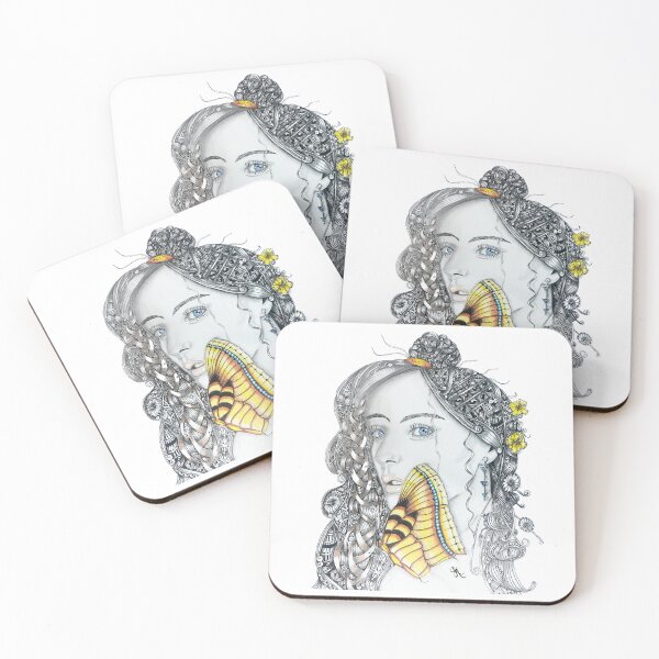 Item preview, Intricate Zentangle Portrait - Girl with Butterfly designed and sold by LorieFossaArt.