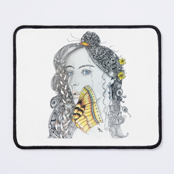 Item preview, Intricate Zentangle Portrait - Girl with Butterfly designed and sold by LorieFossaArt.