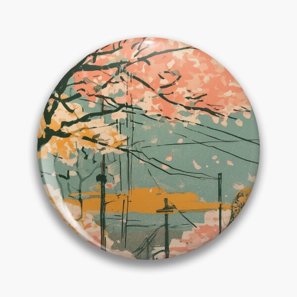 Item preview, Cherry Blossom Street and Power Lines | Vintage Japanese Retro Sakura Poster | Japandi Wall Art designed and sold by NodeArchitects.