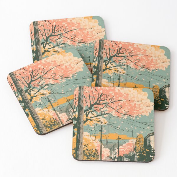 Item preview, Cherry Blossom Street and Power Lines | Vintage Japanese Retro Sakura Poster | Japandi Wall Art designed and sold by NodeArchitects.