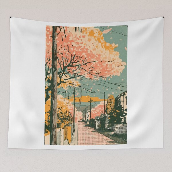 Item preview, Cherry Blossom Street and Power Lines | Vintage Japanese Retro Sakura Poster | Japandi Wall Art designed and sold by NodeArchitects.