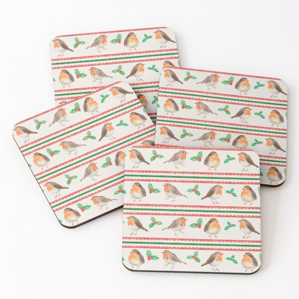 Item preview, Watercolor Christmas Robins and Holly Pattern on Cream designed and sold by QuestingPixel.