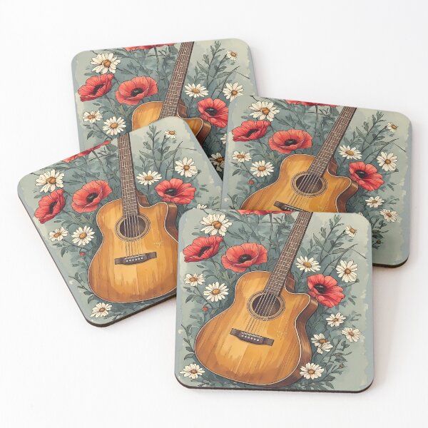 Item preview, Acoustic Guitar Among Poppies and Daisies designed and sold by Art-Arcade6.