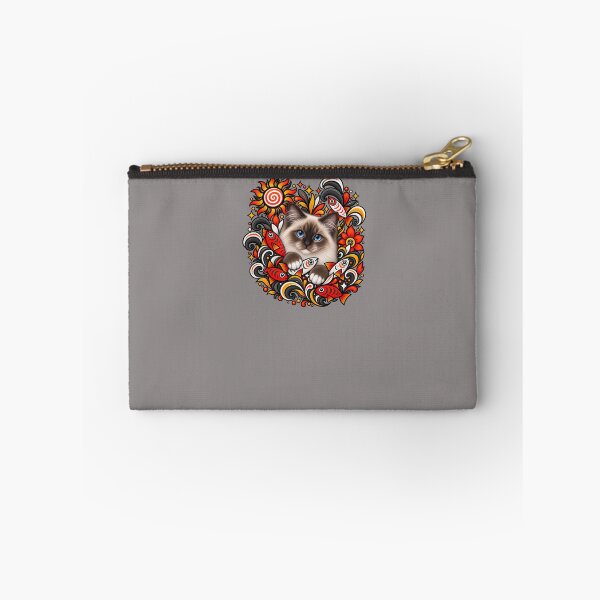Item preview, Birman Cat Folk Art - Psychedelic Sun & Fishes Graphic Pattern designed and sold by PixelsPaws.