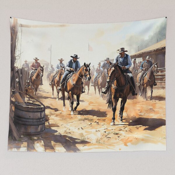 Item preview, Ranch Hands Ride Out, Color Sketch Art Print designed and sold by Old Barn Studios.