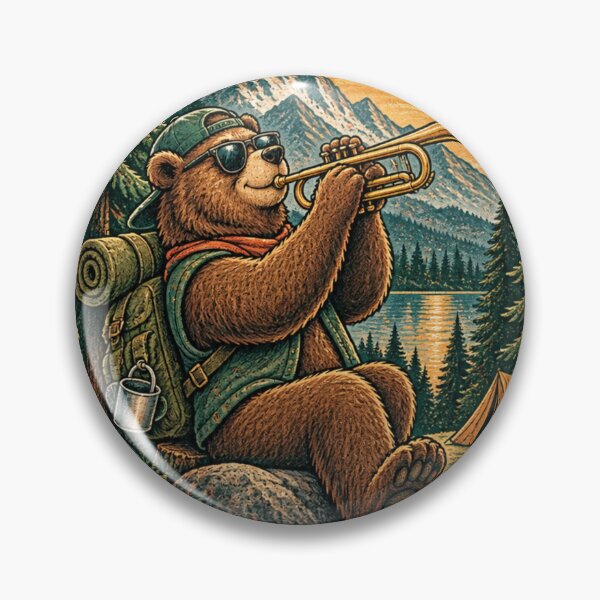 Item preview, Summer Music Camp Bear Playing Trumpet - Camping Retro Design designed and sold by @SHINTOSARTSTORE.