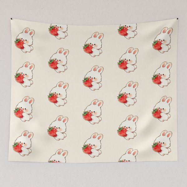 Item preview, Happy Kawaii Bunny Hugging Giant Strawberry designed and sold by jianina-alondra.