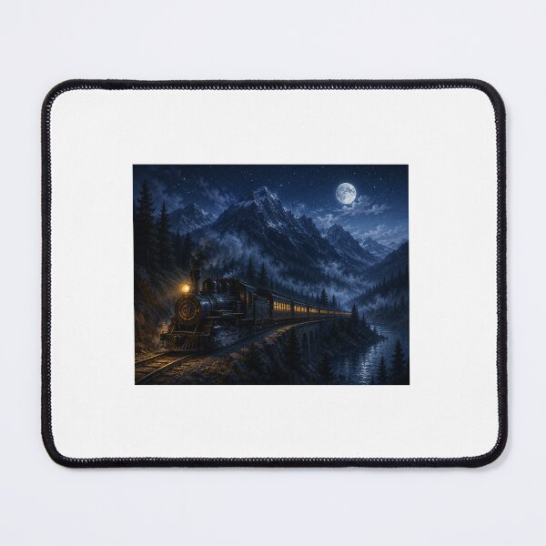 Item preview, Midnight Train Through the Mountains – Moonlit Night Landscape designed and sold by NestDesigns01.