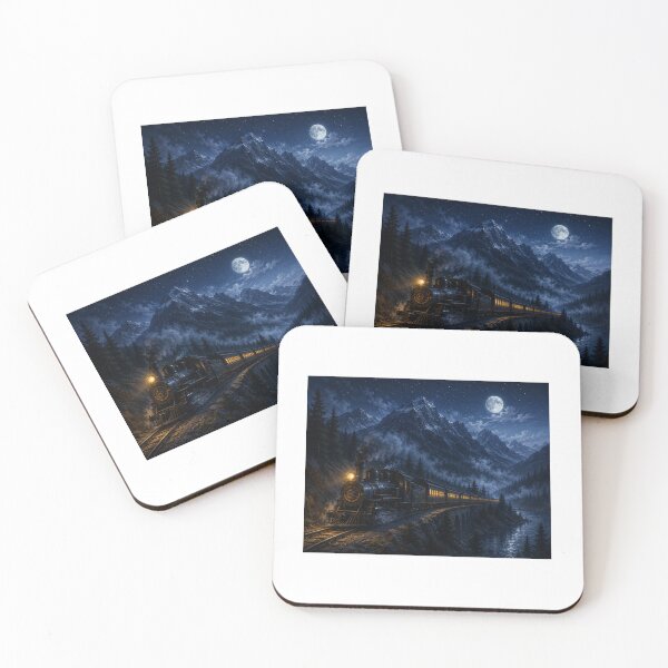 Item preview, Midnight Train Through the Mountains – Moonlit Night Landscape designed and sold by NestDesigns01.