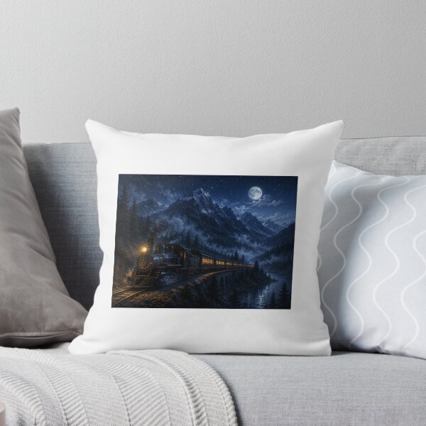 Item preview, Midnight Train Through the Mountains – Moonlit Night Landscape designed and sold by NestDesigns01.