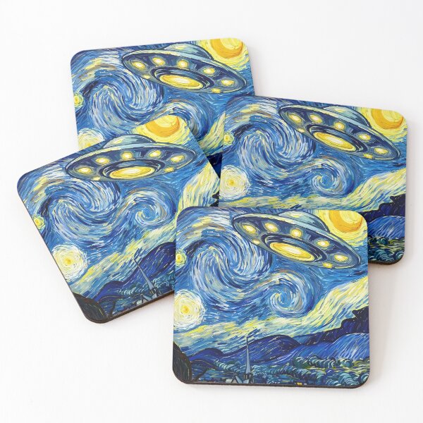 Item preview, Cosmic Night Journey Retro UFO Over a Starry Village designed and sold by AbernathyZella.