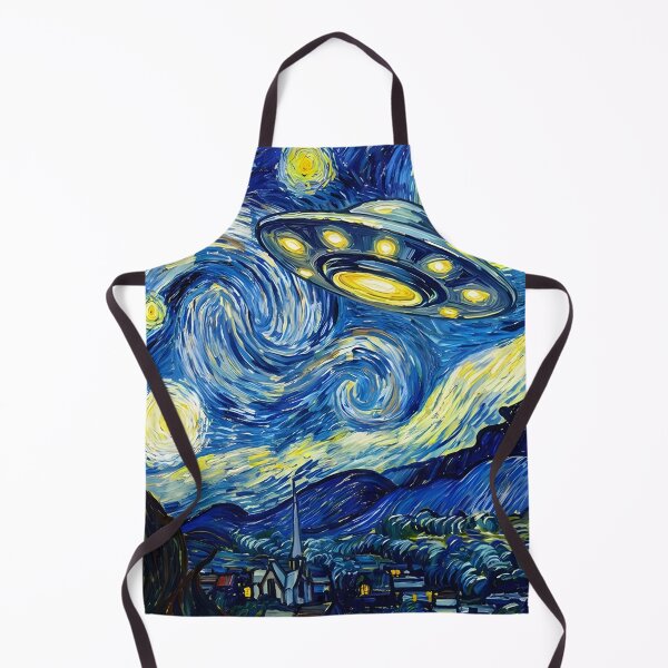 Item preview, Cosmic Night Journey Retro UFO Over a Starry Village designed and sold by AbernathyZella.
