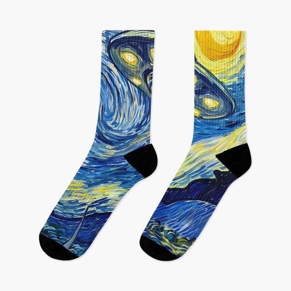 Item preview, Cosmic Night Journey Retro UFO Over a Starry Village designed and sold by AbernathyZella.