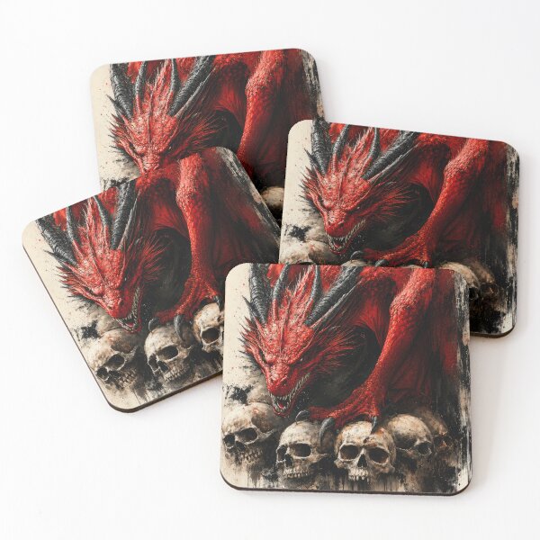 Item preview, Red Dragon Skull Wall Art – Gothic Dark Fantasy Dragon with Skulls, Blood Red Artwork designed and sold by DrakariArt.