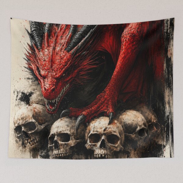 Item preview, Red Dragon Skull Wall Art – Gothic Dark Fantasy Dragon with Skulls, Blood Red Artwork designed and sold by DrakariArt.