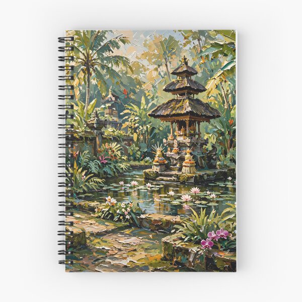 Item preview, Bali Temple Garden And Lotus Pond - Tropical Jungle Painting designed and sold by Jozefin's Studio.