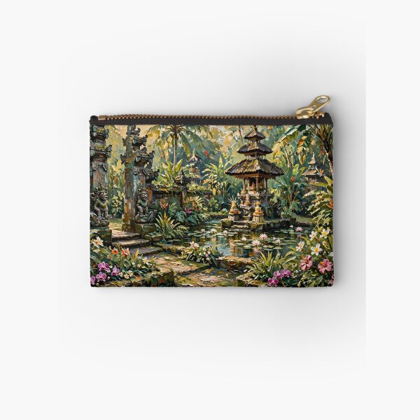 Item preview, Bali Temple Garden And Lotus Pond - Tropical Jungle Painting designed and sold by Jozefin's Studio.