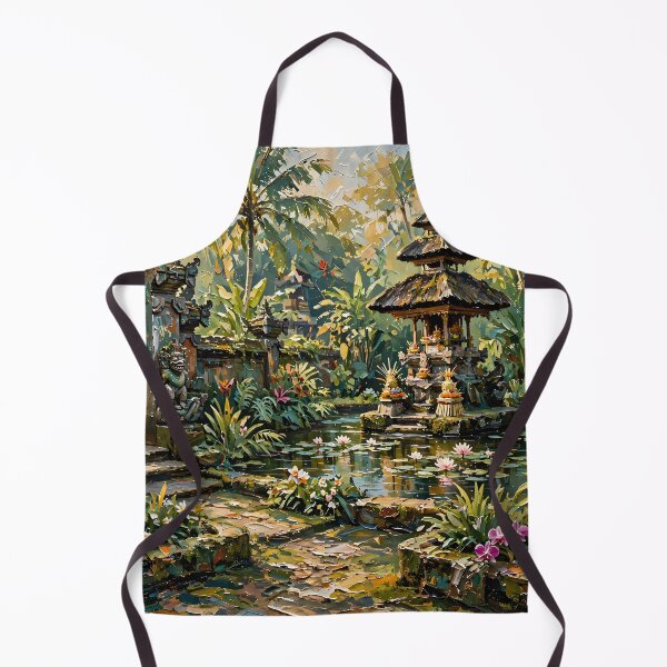 Item preview, Bali Temple Garden And Lotus Pond - Tropical Jungle Painting designed and sold by Jozefin's Studio.